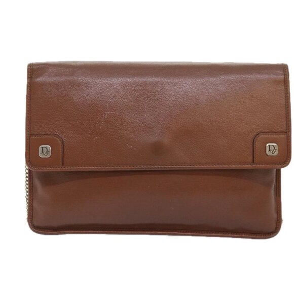 Christian Dior Chain Shoulder Bag Leather Brown Auth yk15370 - Picture 2 of 15